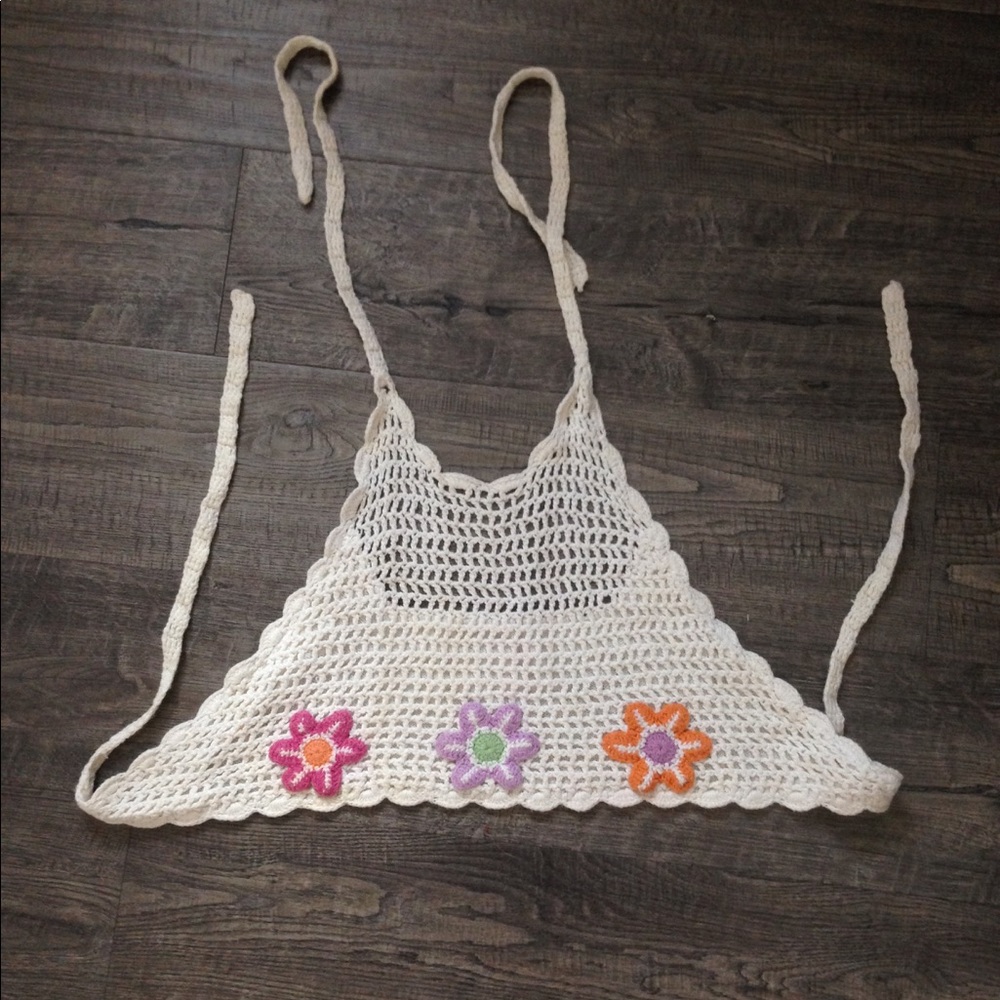 VINTAGE Crochet Halter Crop Top Festival Floral